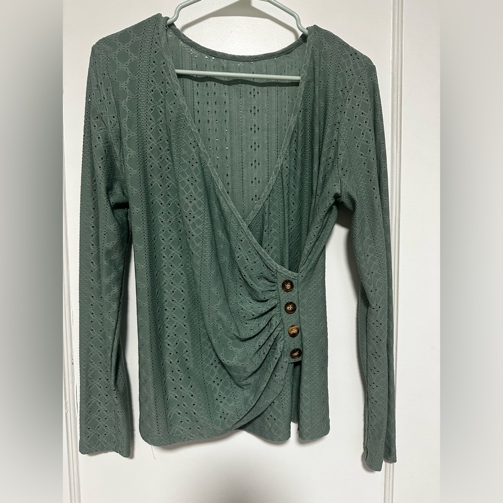 SHEIN teal Long Sleeve Blouse with Button Detail